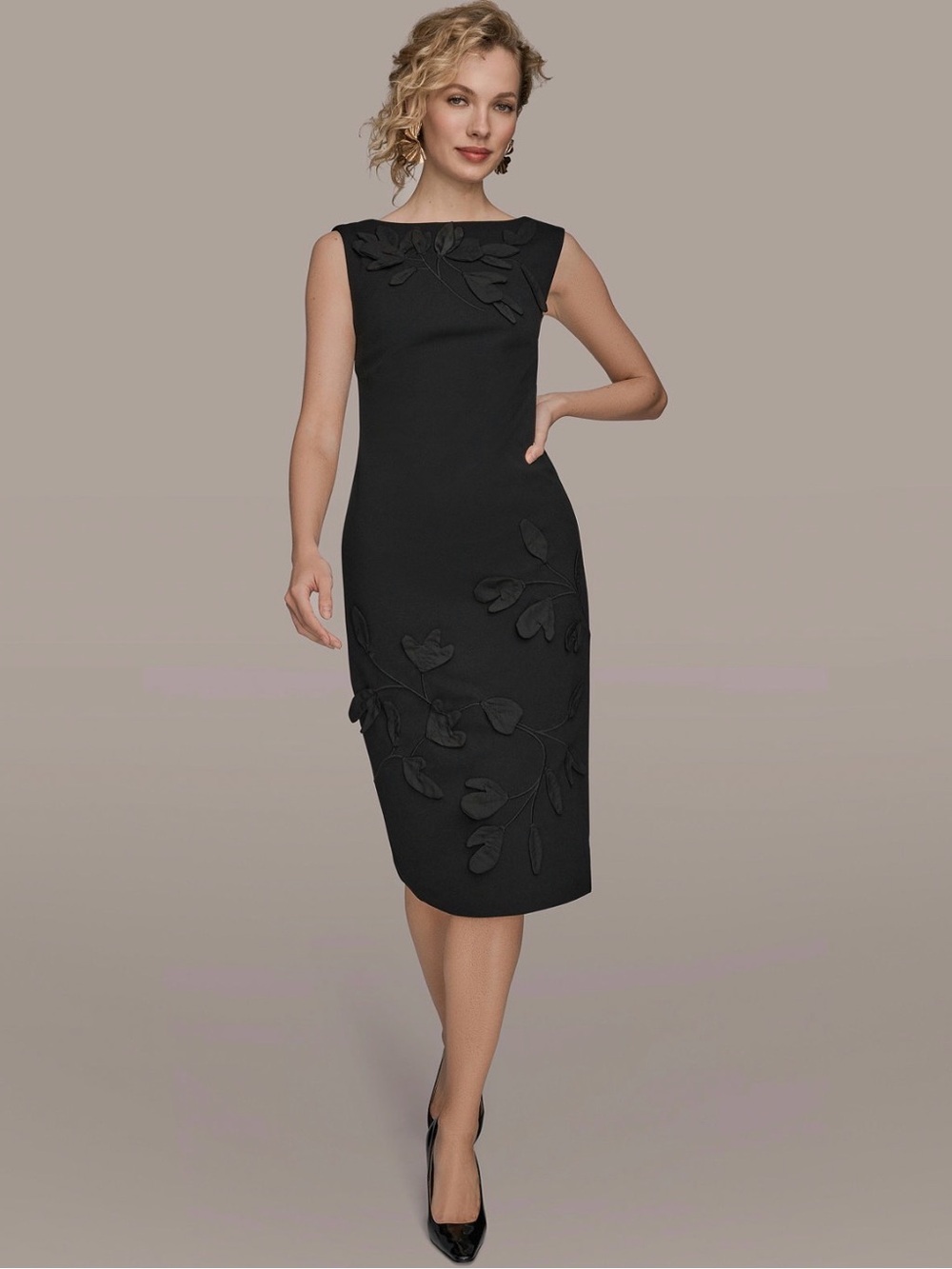 NWT Donna Karan Women’s 3D Floral Embroidered Dress. 12Petite. Black. $249